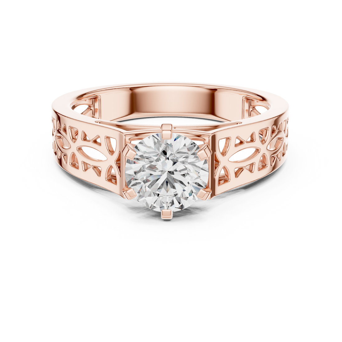 Lattice-Inspired Solitaire 1-Ct Round Diamond Ring in 14-KT White Gold