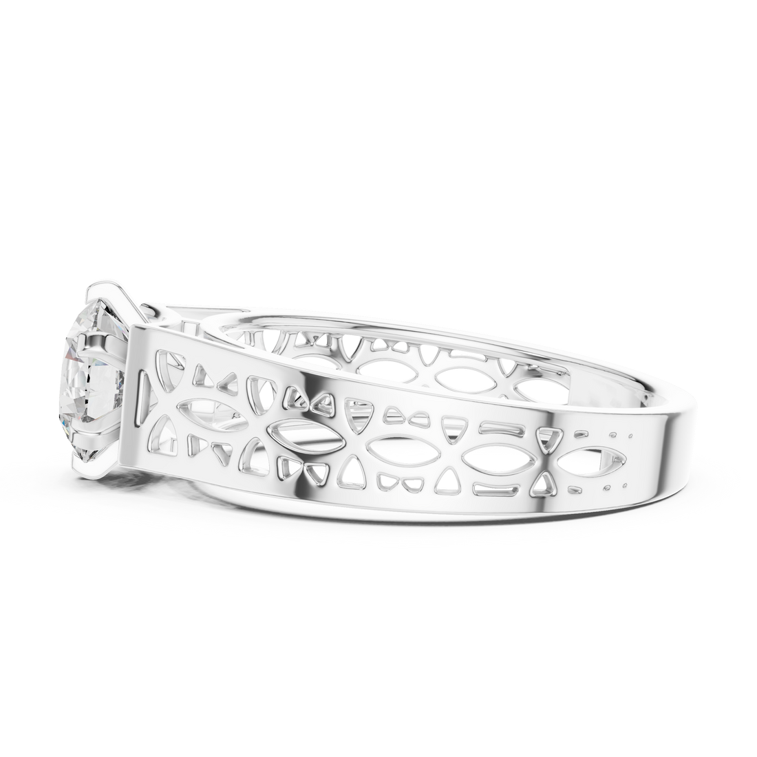 Lattice-Inspired Solitaire 1-Ct Round Diamond Ring in 14-KT White Gold