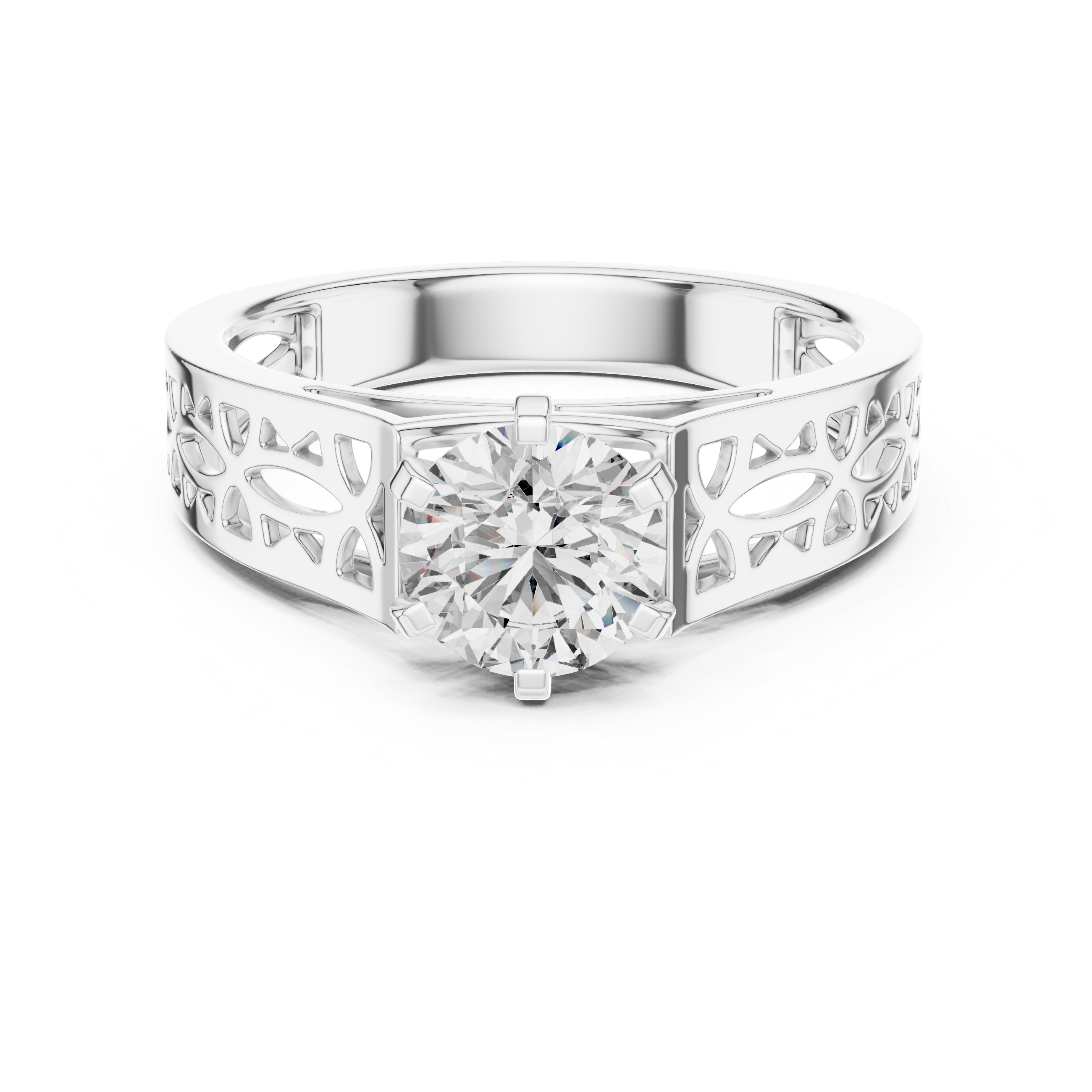 Silver ring with a diamond on a white background