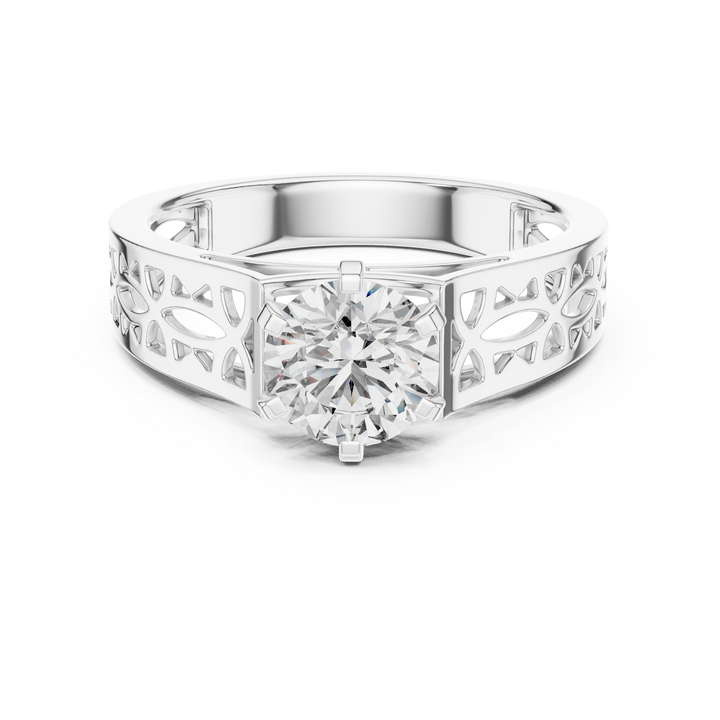 Lattice-Inspired Solitaire 1-Ct Round Diamond Ring in 14-KT White Gold