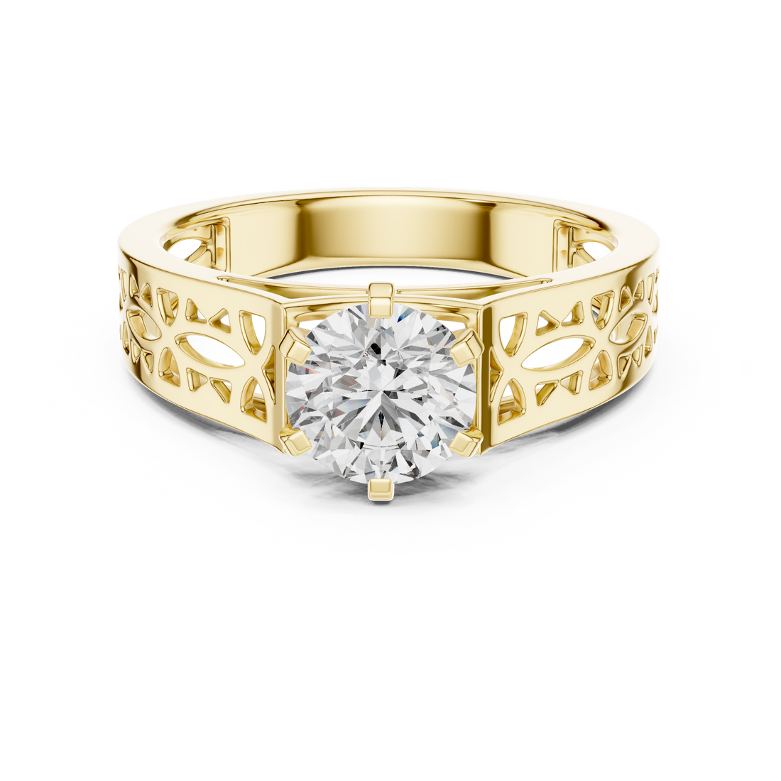 Lattice-Inspired Solitaire 1-Ct Round Diamond Ring in 14-KT White Gold