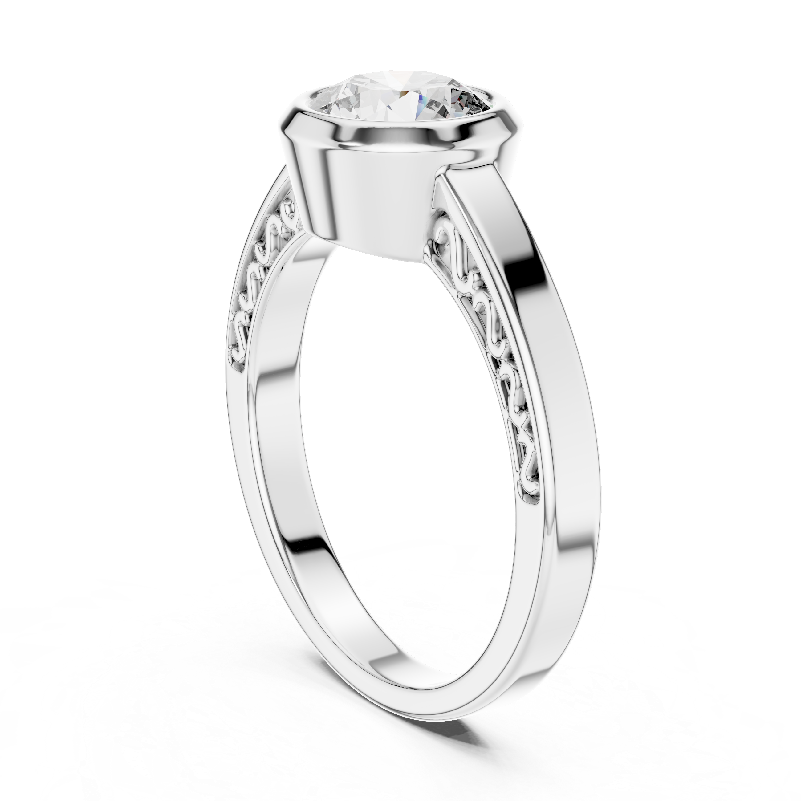 Silver ring with a diamond on a white background