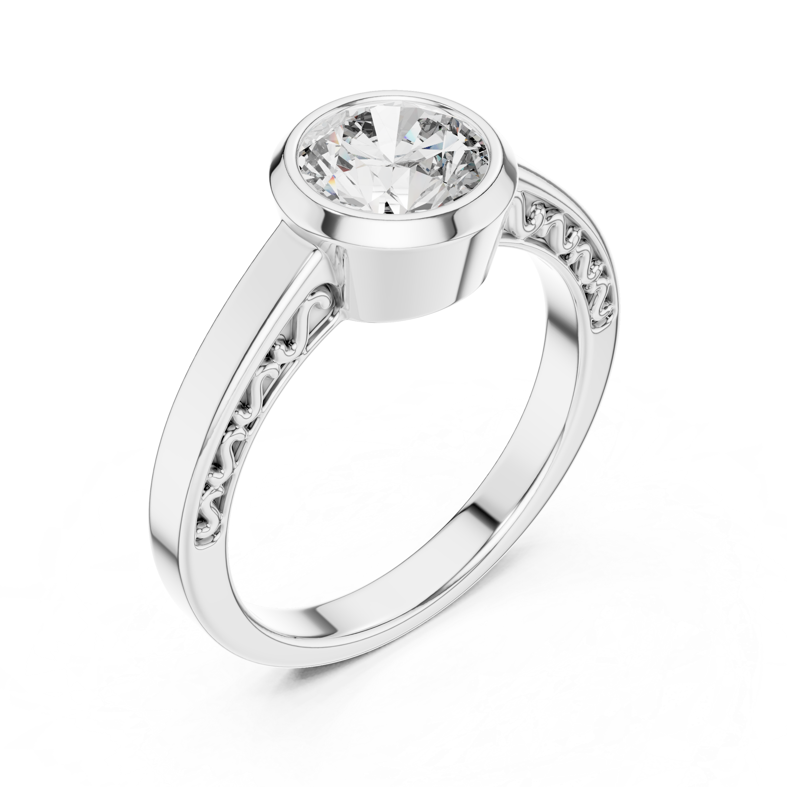 Silver ring with a diamond on a white background