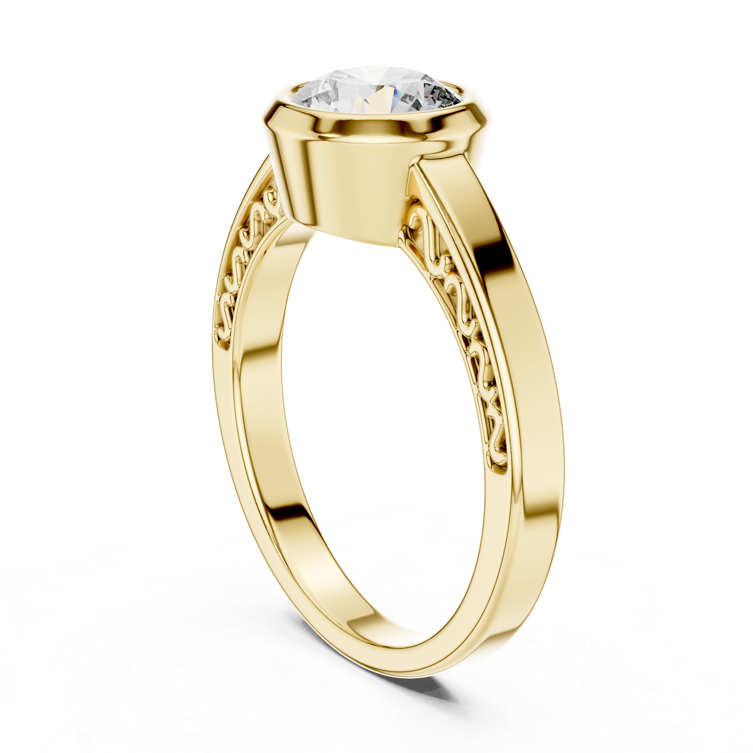 Gold ring with a diamond on a white background
