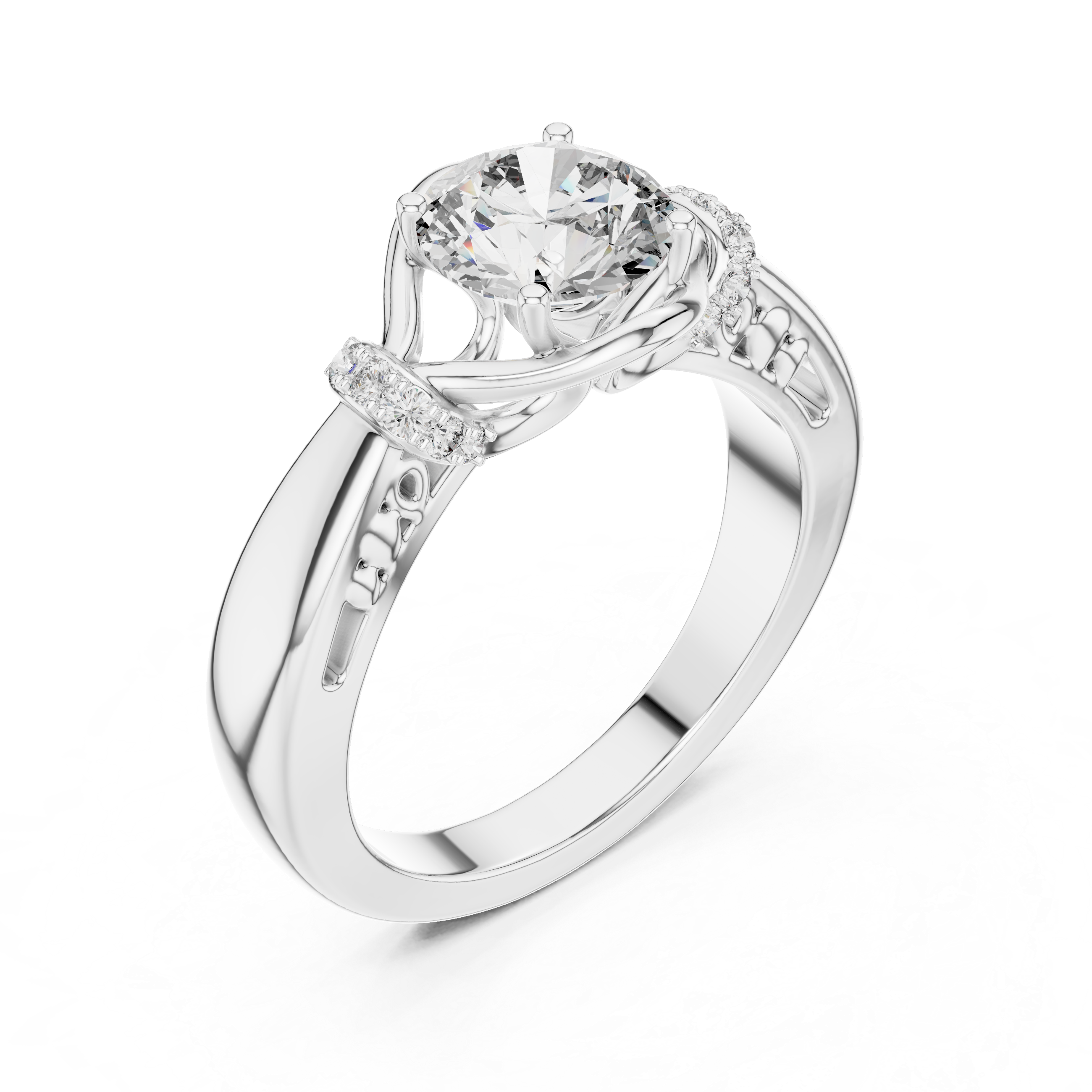 Diamond ring with a clear gemstone on a white background