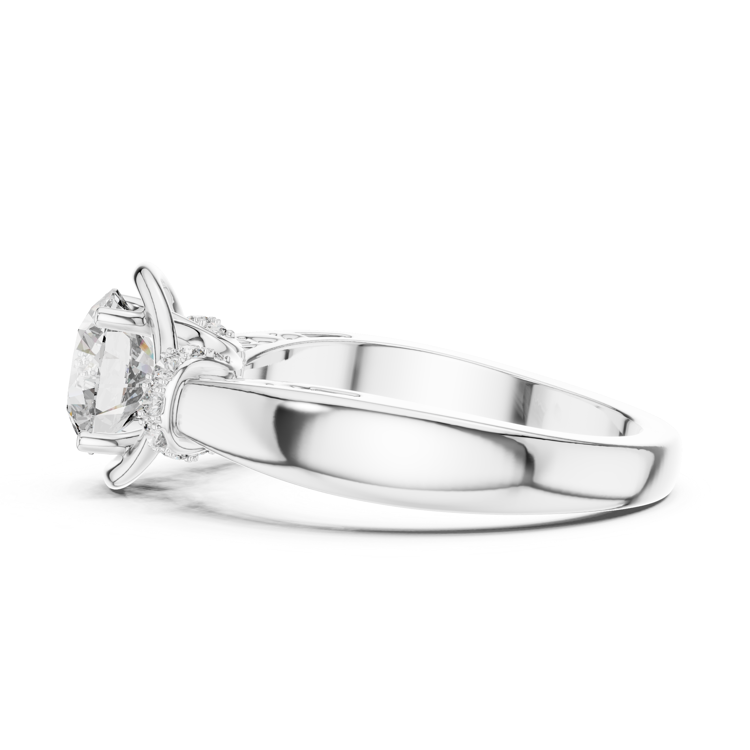 Silver ring with a diamond on a white background