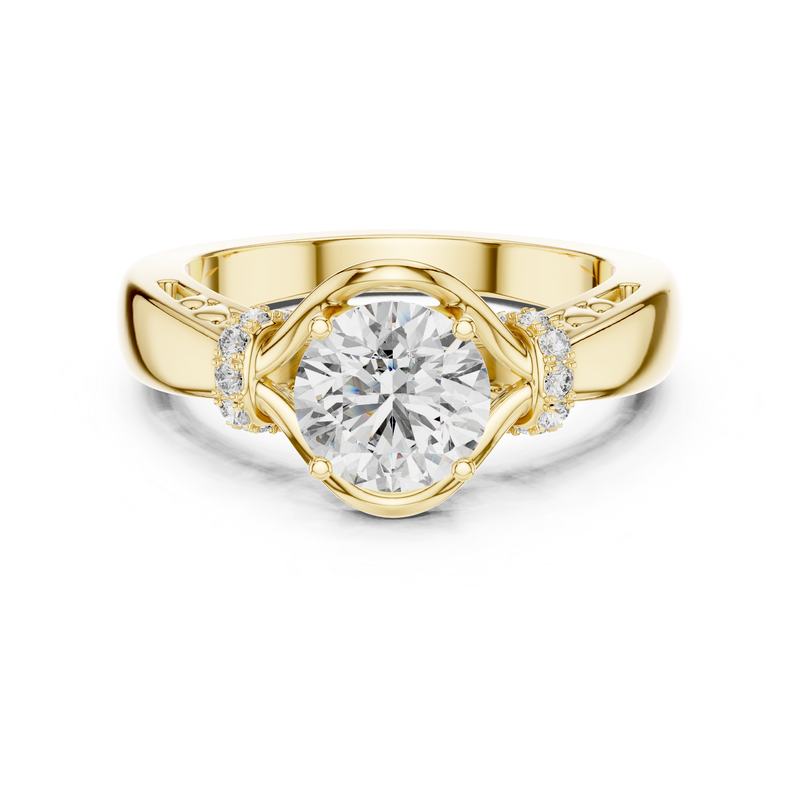 Gold ring with a diamond on a white background