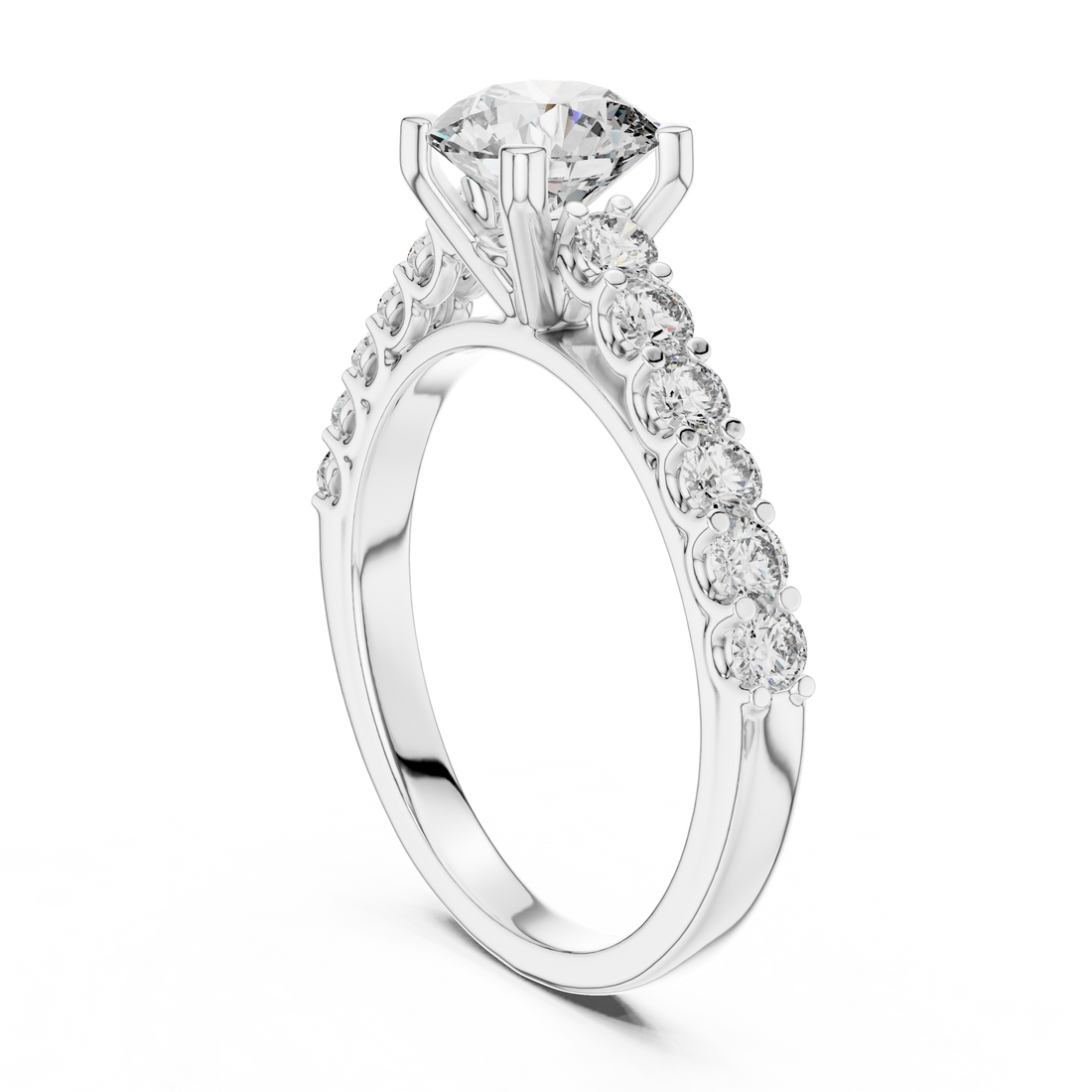 Refined 1-Ct Round Brilliant Solitaire with Diamond Band in 14-KT White Gold