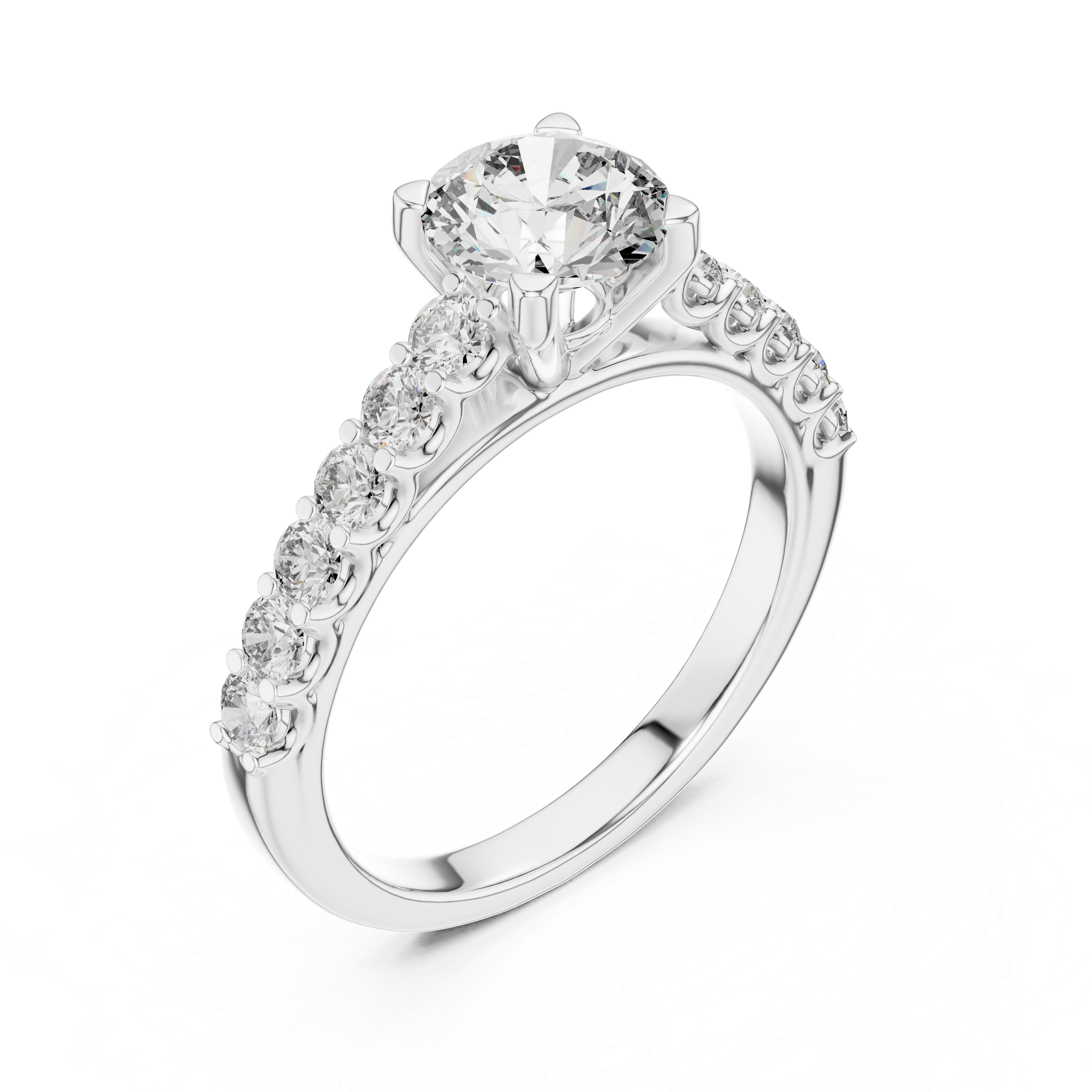 Diamond ring with a clear gemstone on a white background