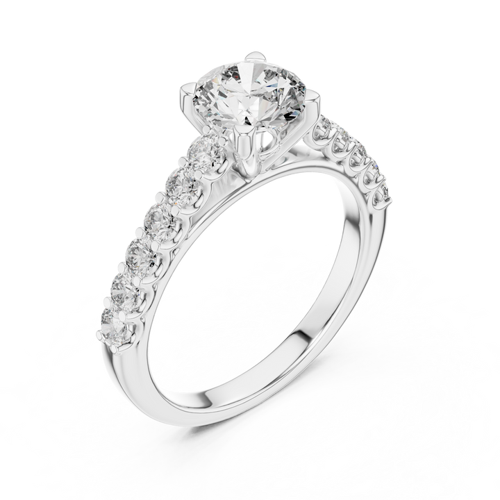 Refined 1-Ct Round Brilliant Solitaire with Diamond Band in 14-KT White Gold
