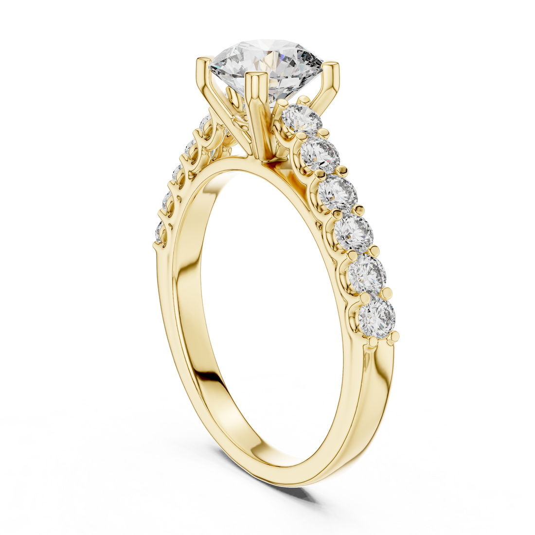 Refined 1-Ct Round Brilliant Solitaire with Diamond Band in 14-KT White Gold