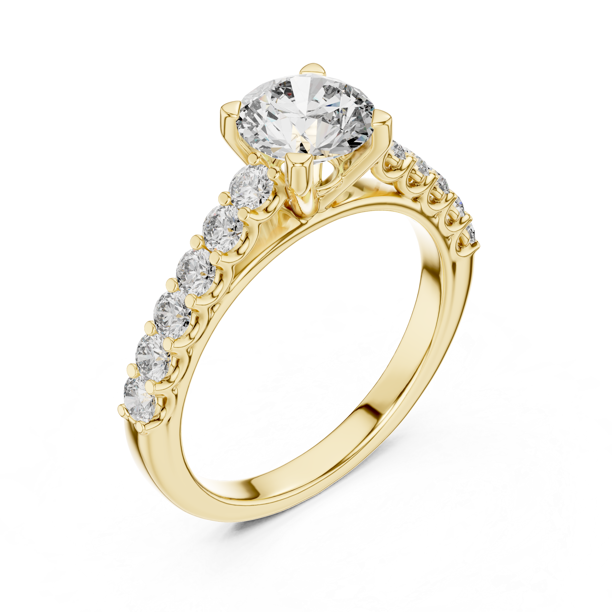 Gold ring with a diamond on a white background