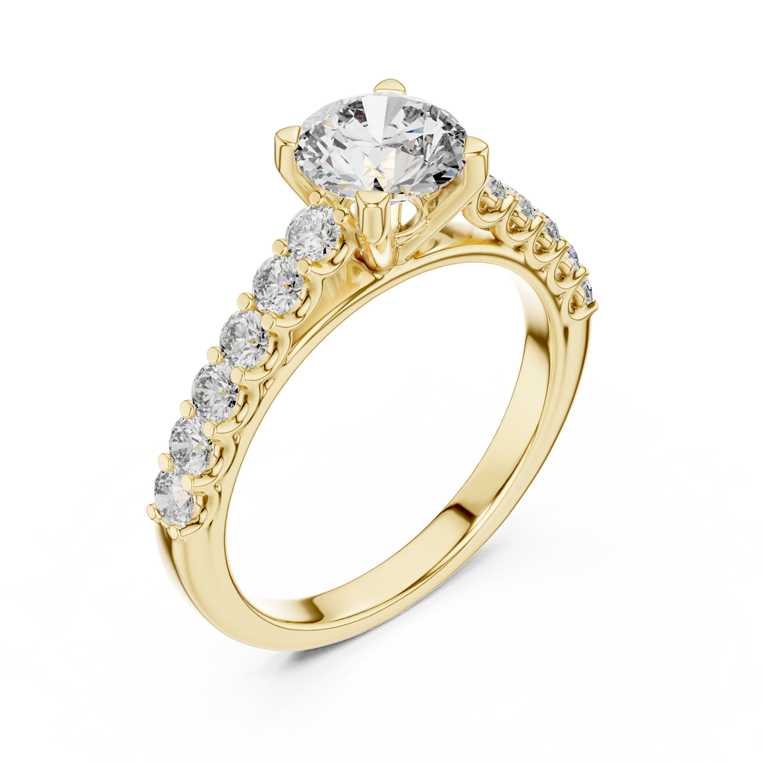 Refined 1-Ct Round Brilliant Solitaire with Diamond Band in 14-KT White Gold