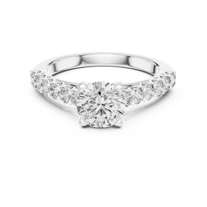 Refined 1-Ct Round Brilliant Solitaire with Diamond Band in 14-KT White Gold