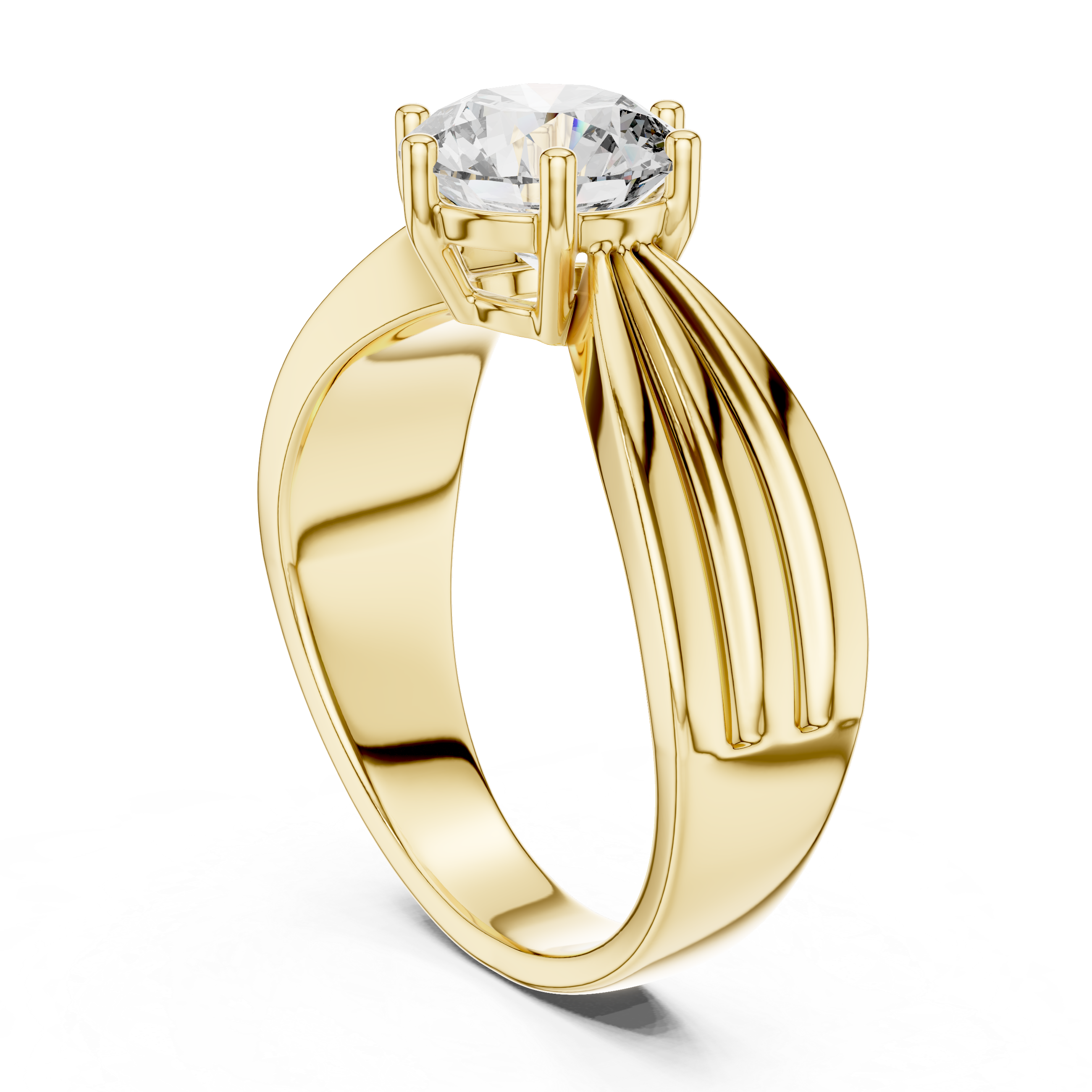 Gold ring with a diamond on a white background