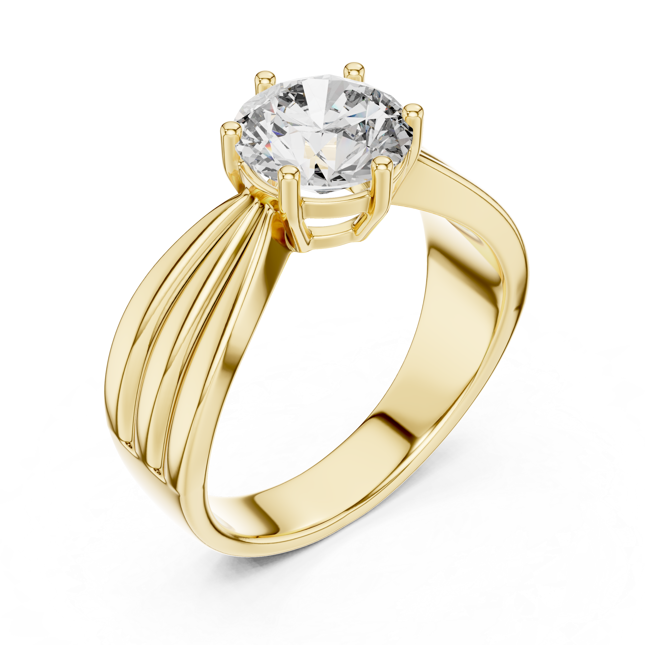 Gold ring with a clear gemstone on a white background