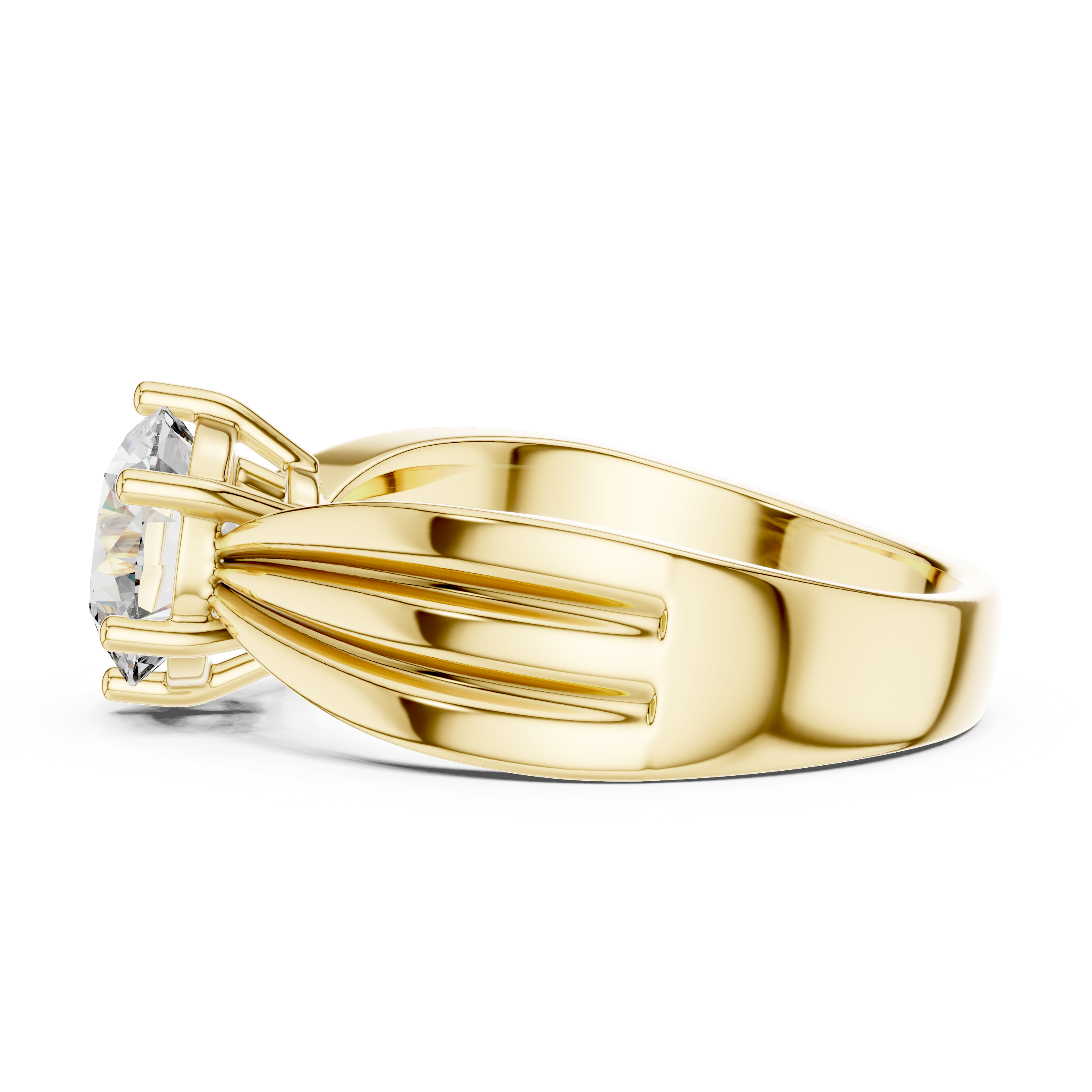 Gold ring with a diamond on a white background