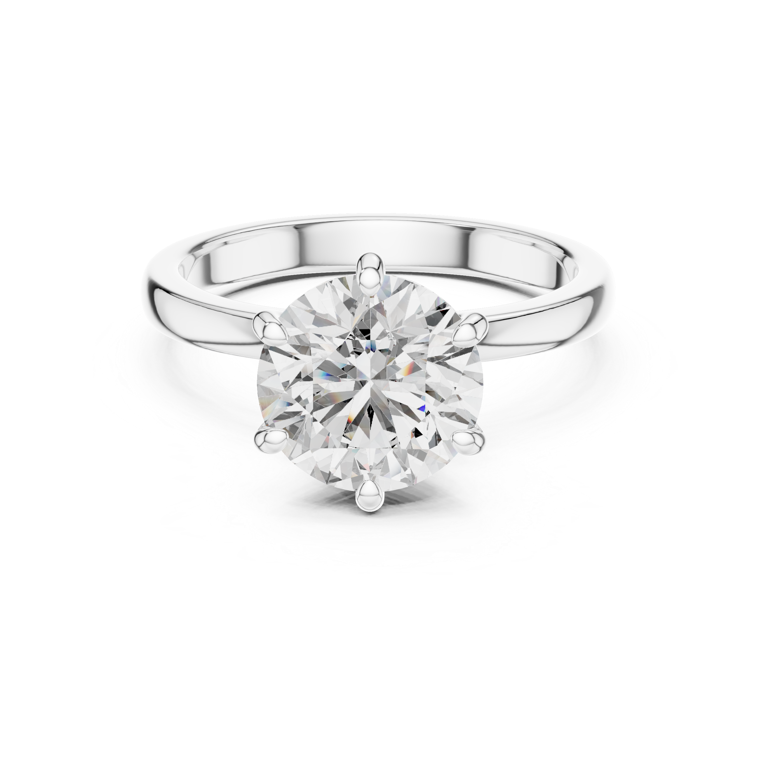 Silver ring with a large diamond on a white background