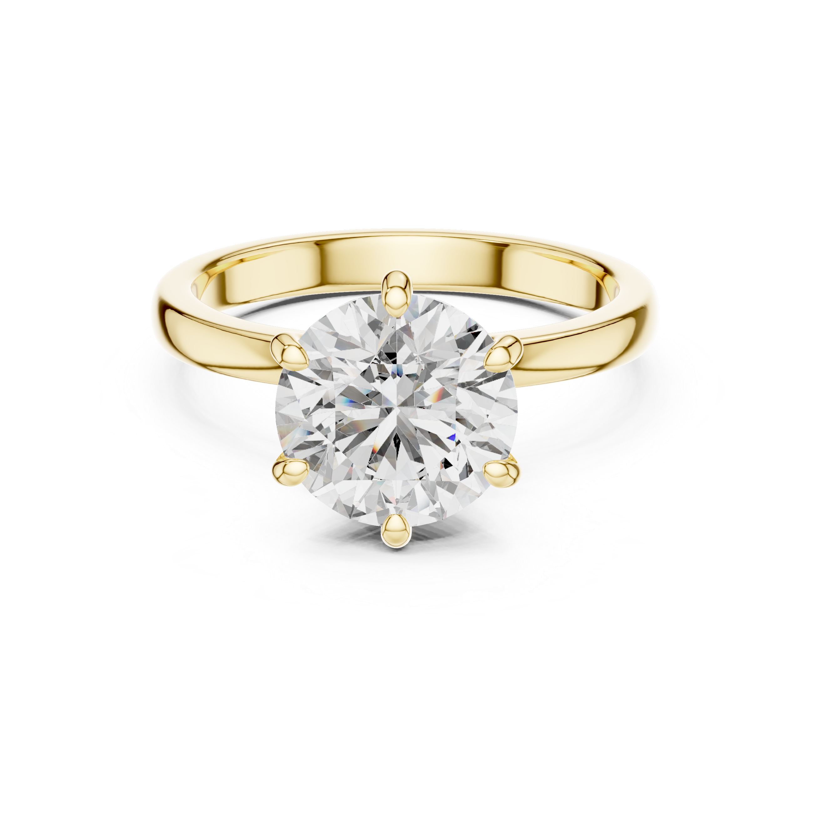 Gold ring with a large diamond on a white background