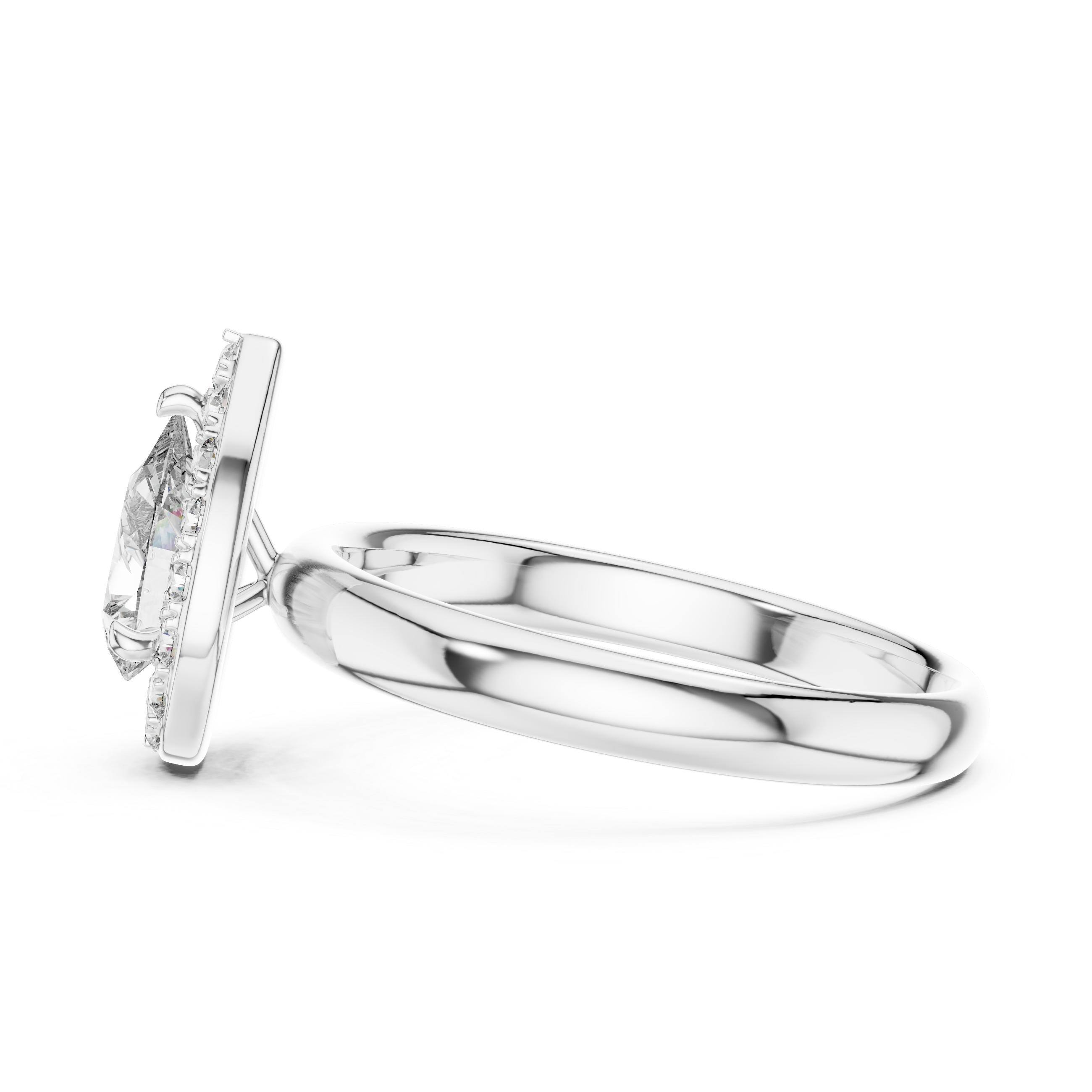 Silver ring with a diamond on a white background
