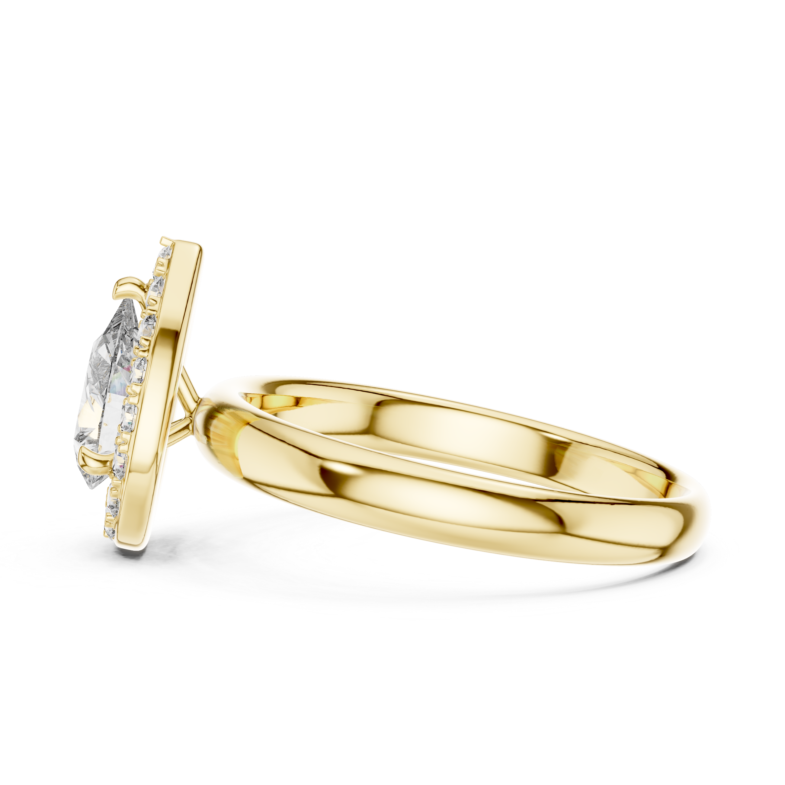 Gold ring with a diamond on a white background