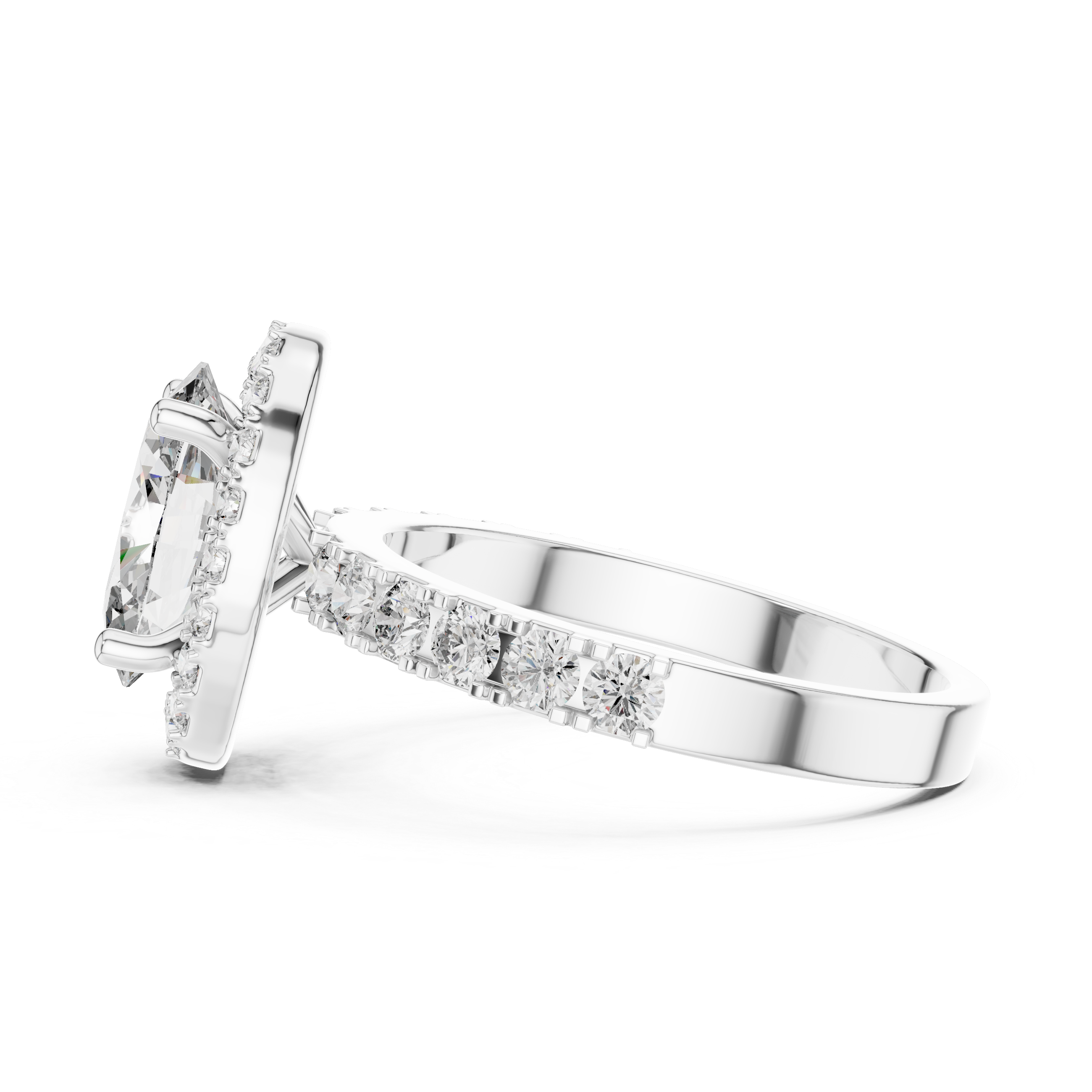 Silver ring with a diamond on a white background