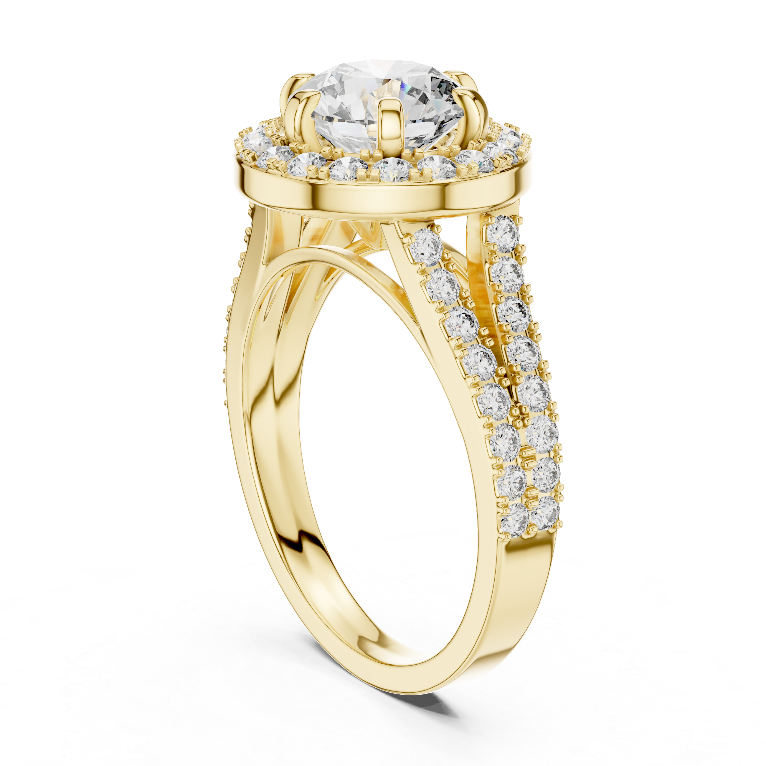 Gold ring with a diamond on a white background