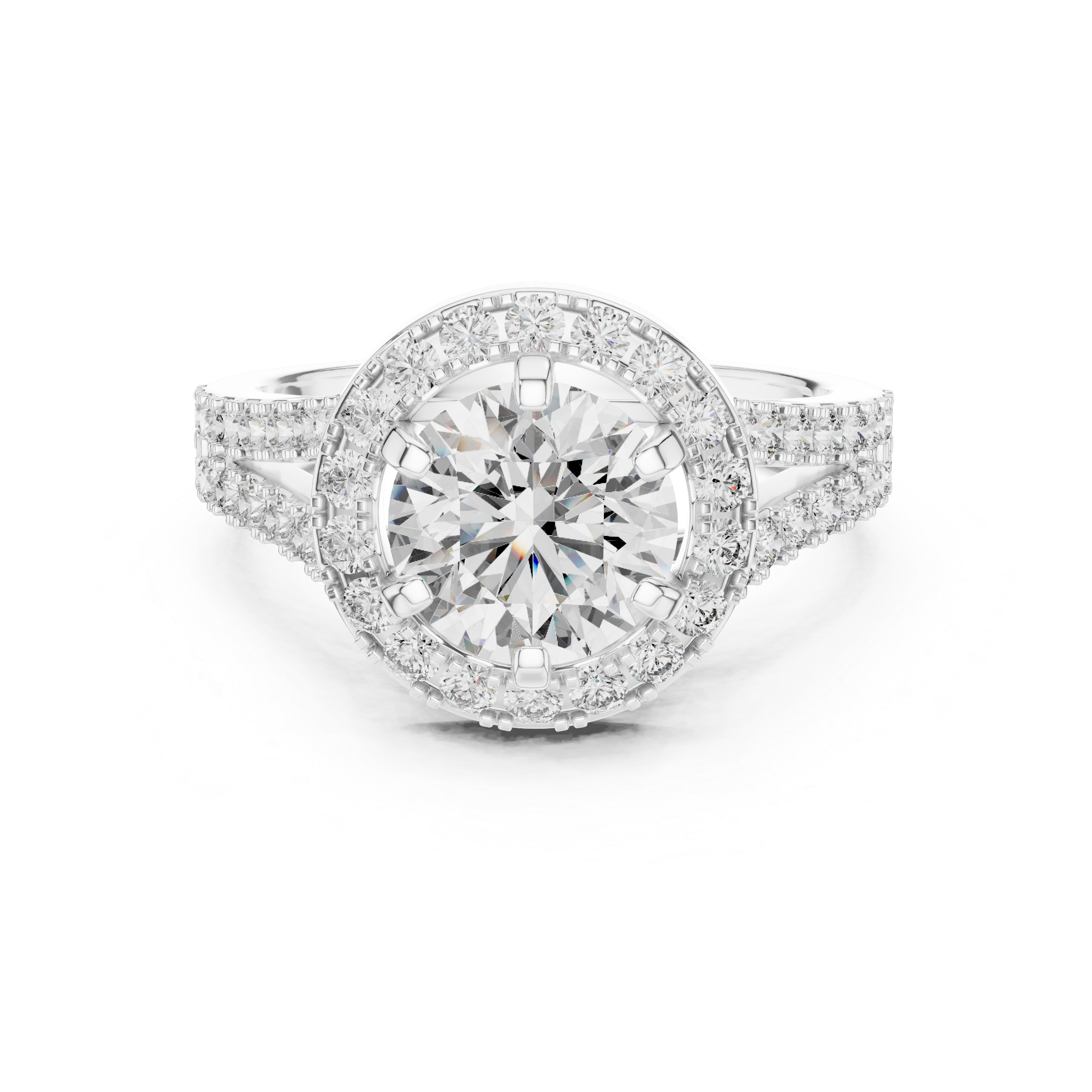 Diamond ring with a white gemstone on a white background