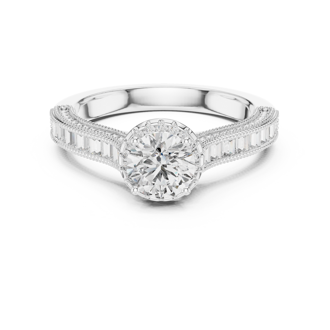 Vintage-Inspired Round Brilliant 0.75-CT Diamond Engagement Ring in 14-KT White Gold