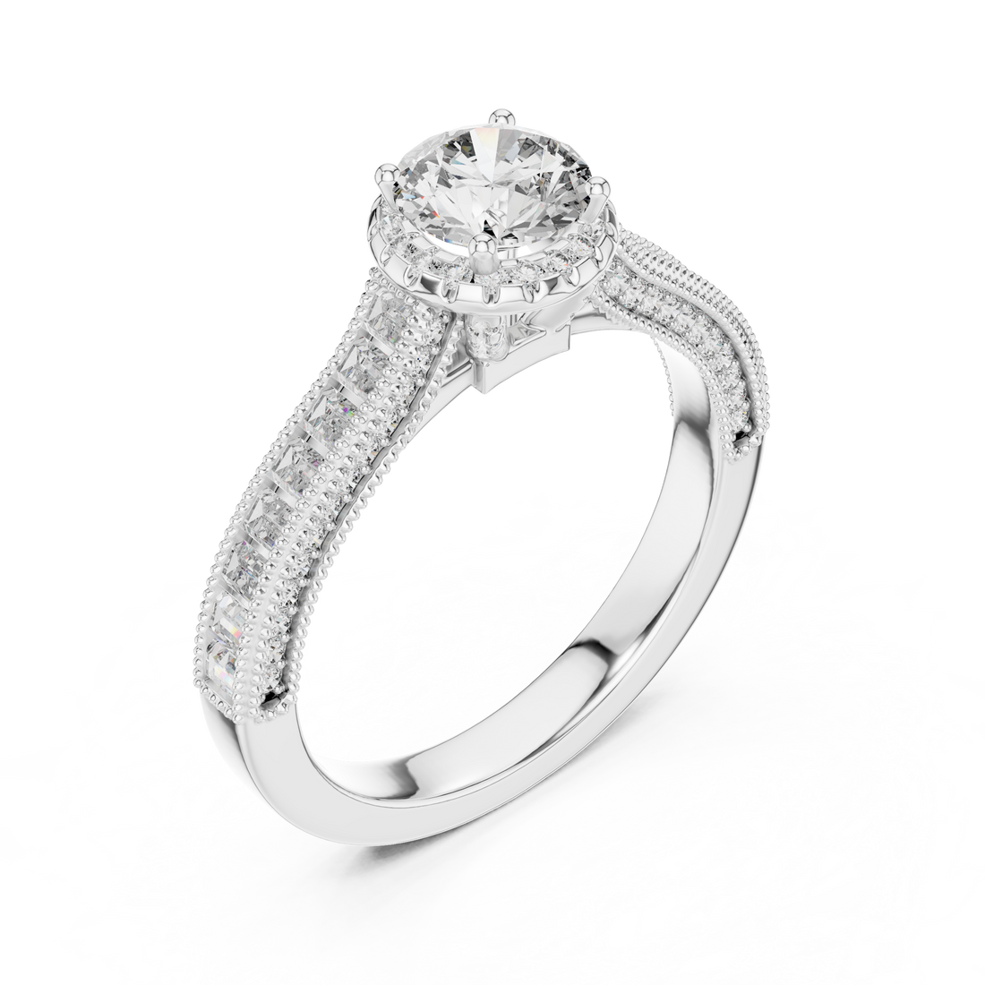Vintage-Inspired Round Brilliant 0.75-CT Diamond Engagement Ring in 14-KT White Gold