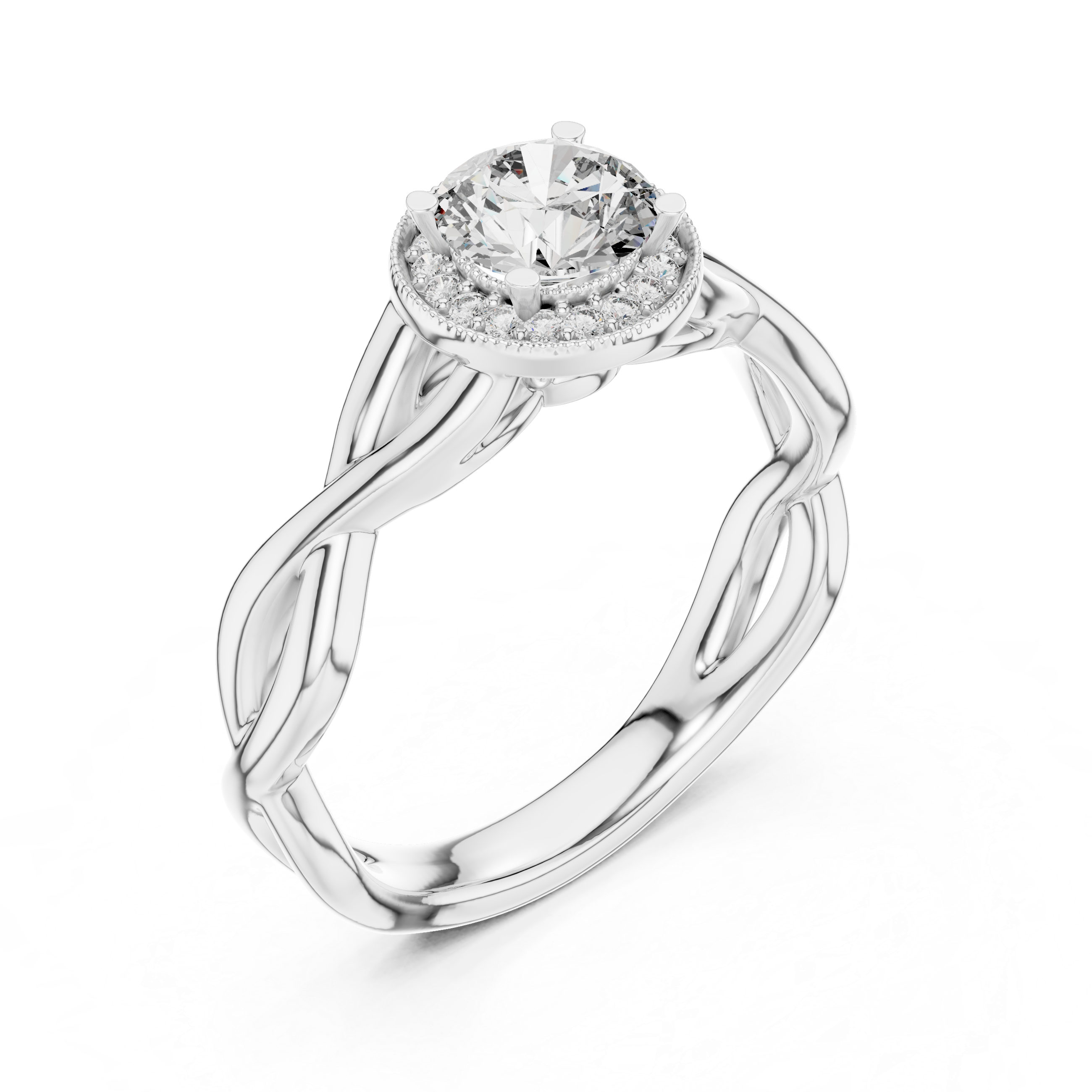 Silver ring with a diamond on a white background