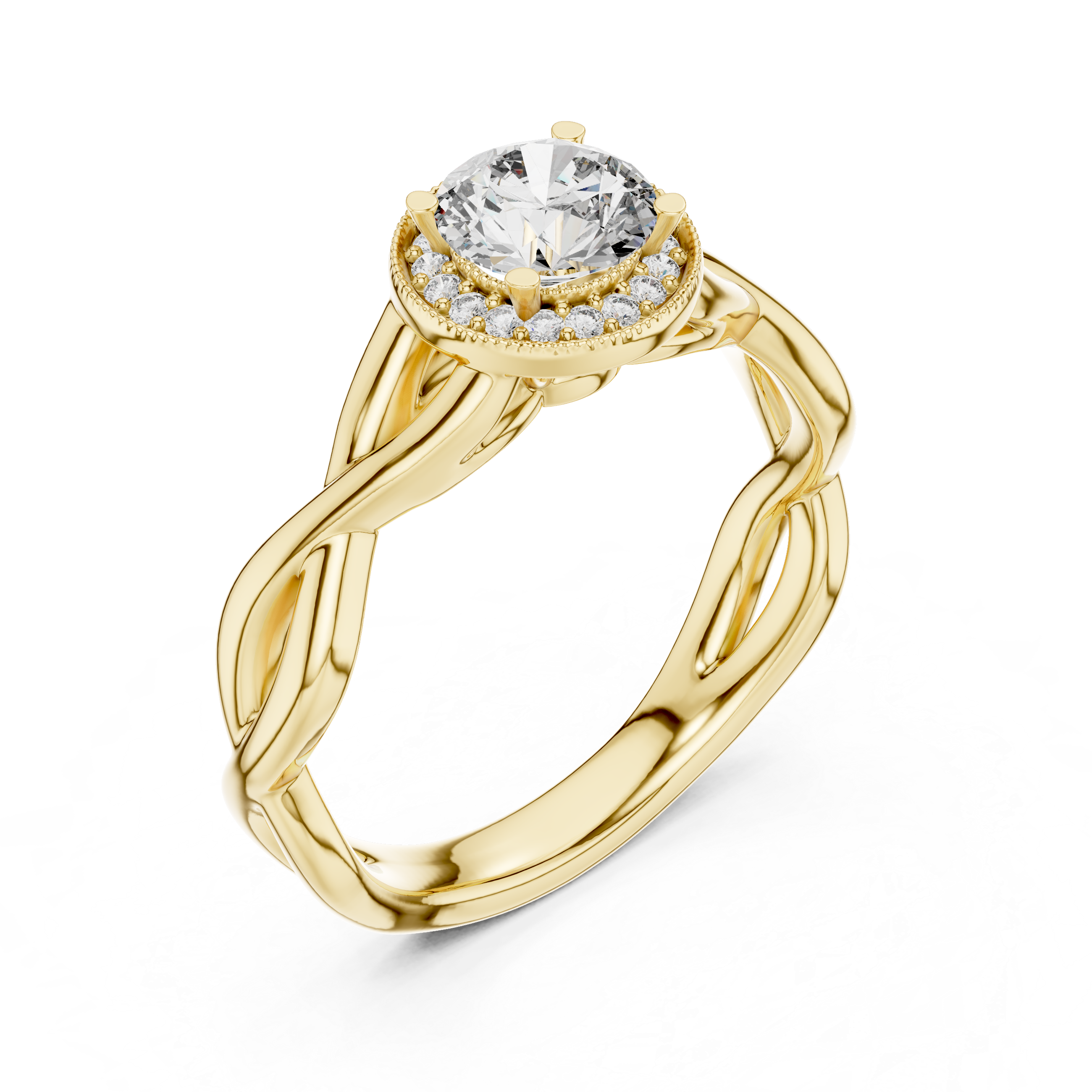 Gold ring with a diamond on a white background