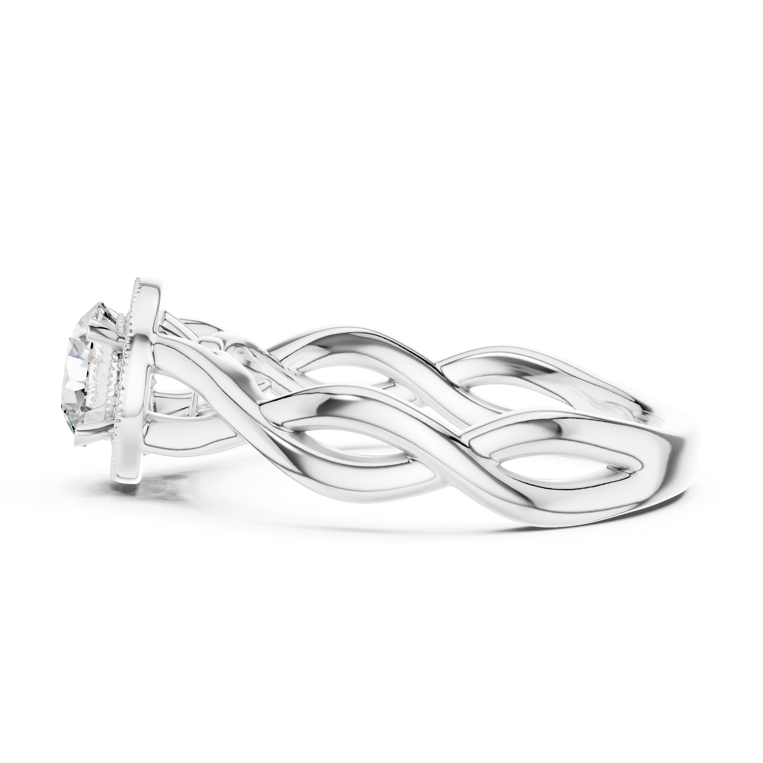 Silver ring with a diamond on a white background