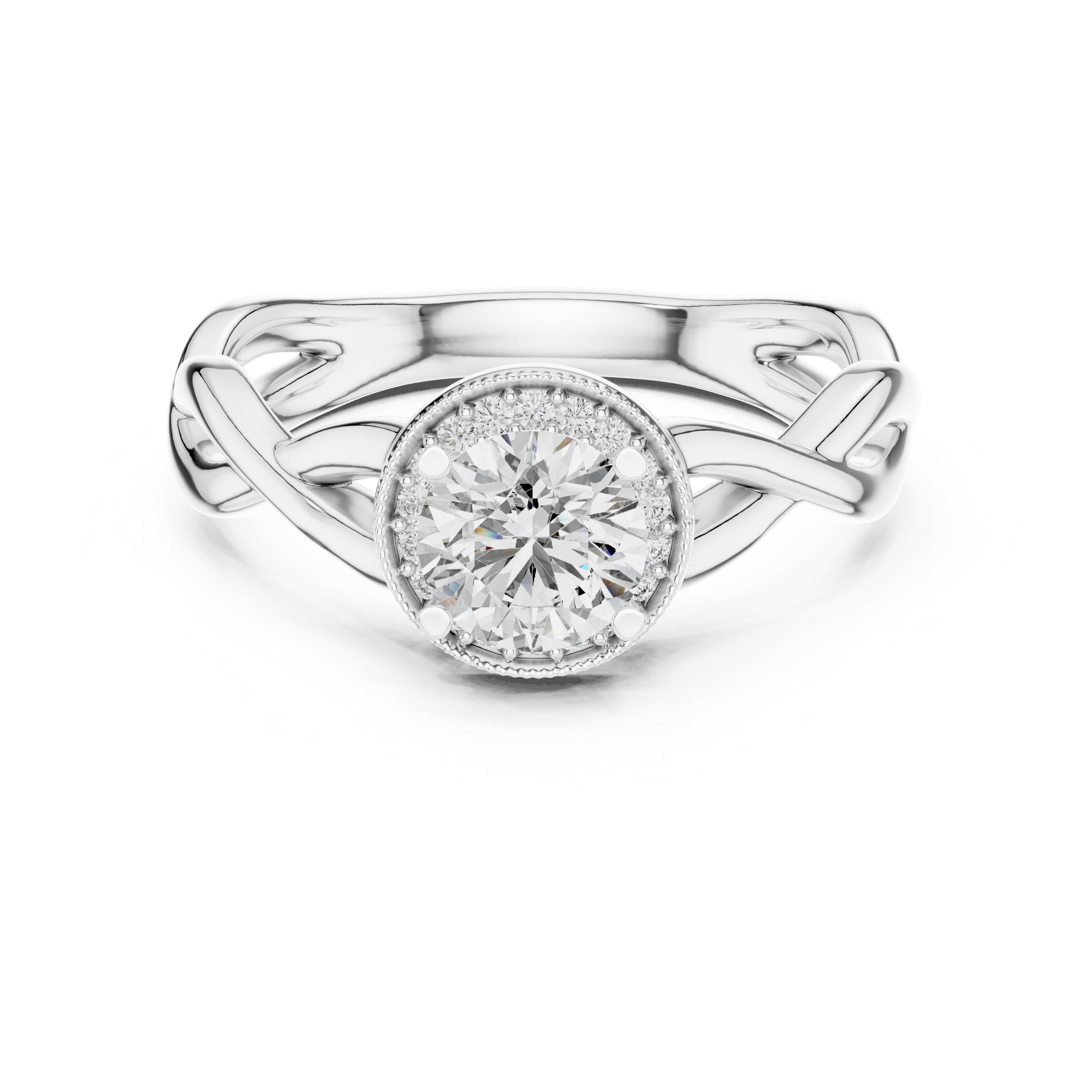 Silver ring with a diamond on a white background