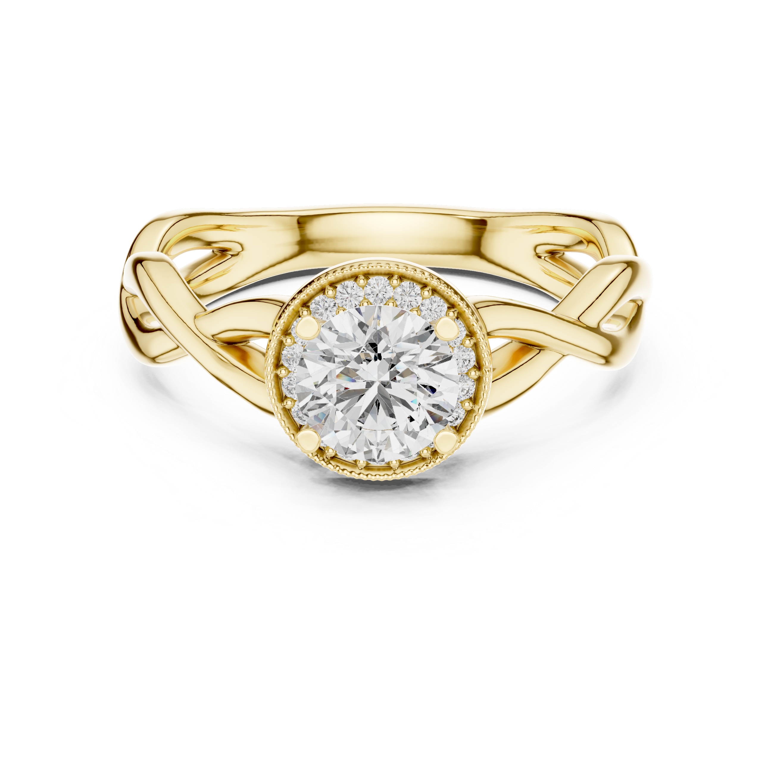 Gold ring with a diamond on a white background