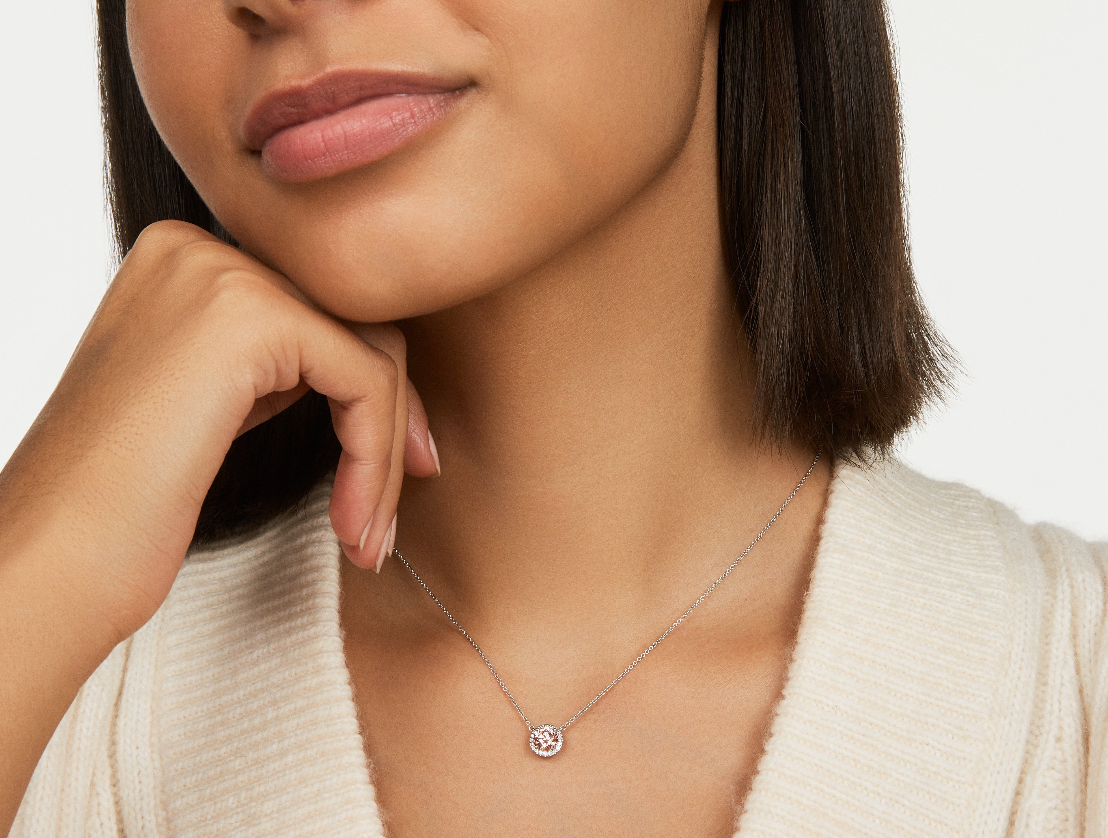 Lab-Grown Diamond 1ct. tw. Halo 14k Gold Pendant | Pink