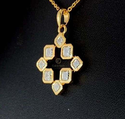 14Kt-White Gold Asscher Cut Lab Grown Diamond Geometric Cluster Pendant Necklace