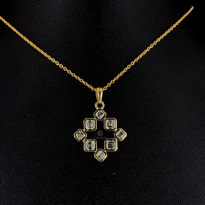 14Kt-White Gold Asscher Cut Lab Grown Diamond Geometric Cluster Pendant Necklace