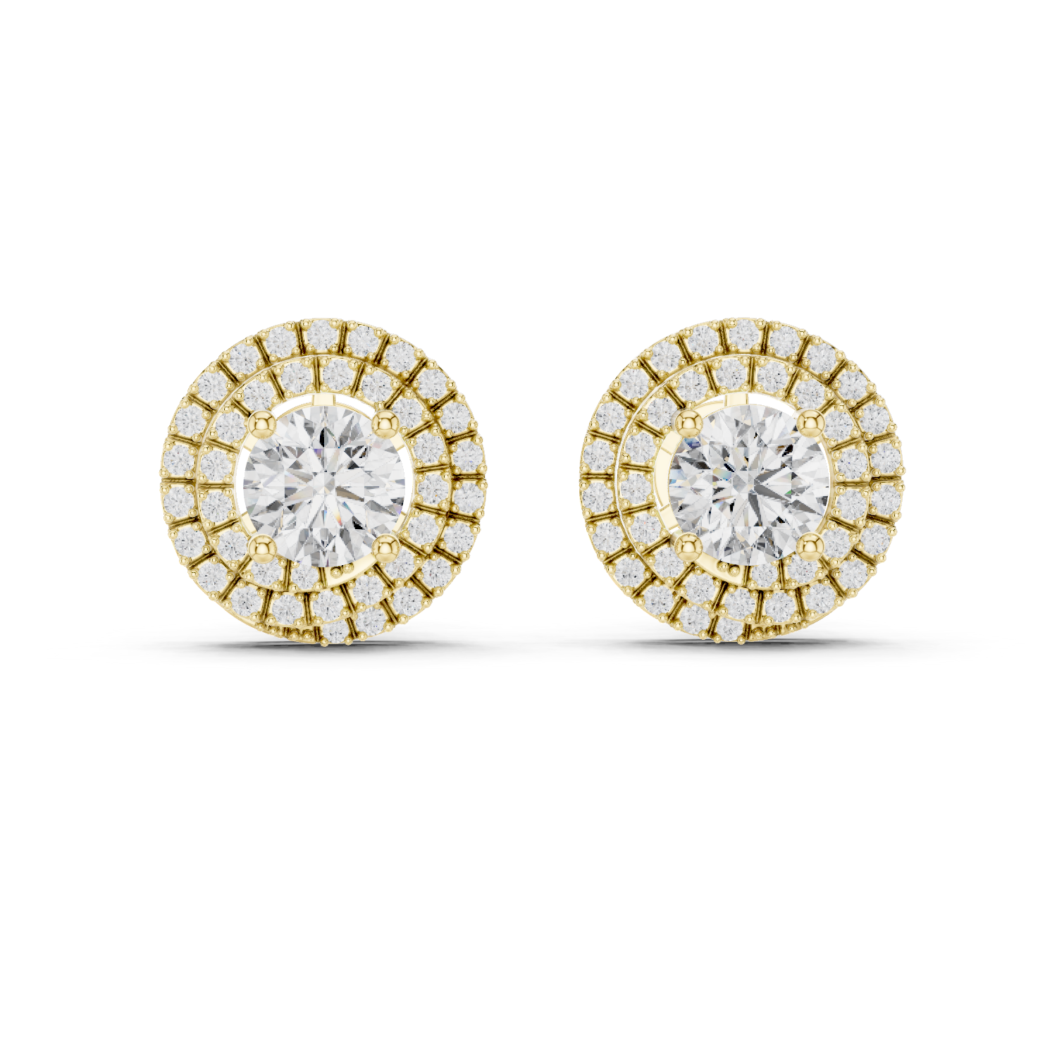 Pair of gold and diamond earrings on a white background