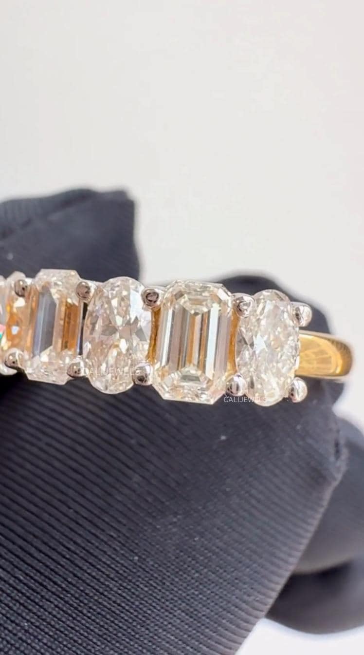 Emerald & Oval Cut Diamond Half Eternity Band