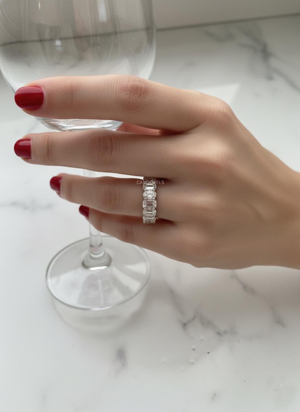 Emerald & Oval Cut Diamond Half Eternity Band