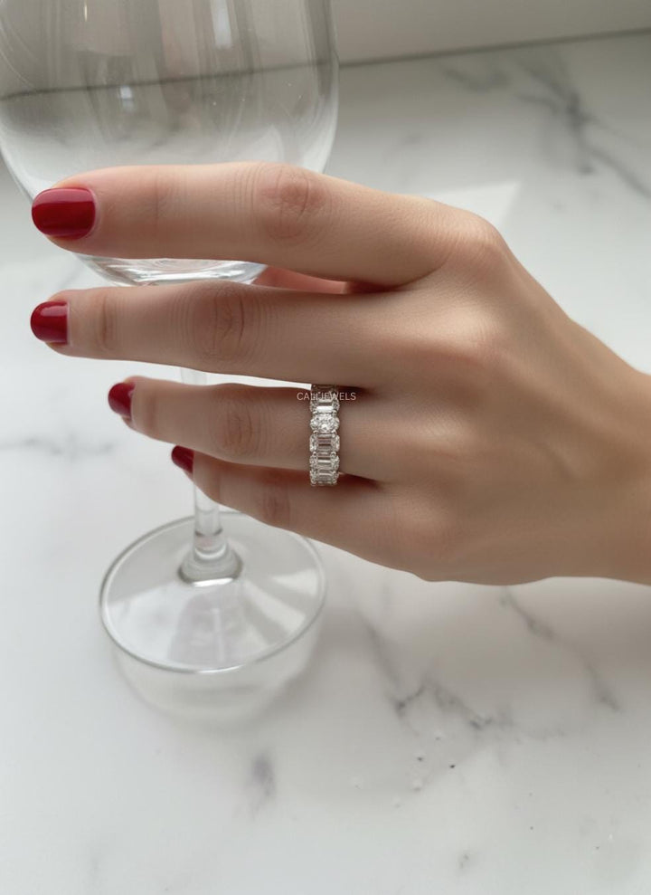 Emerald & Oval Cut Diamond Half Eternity Band