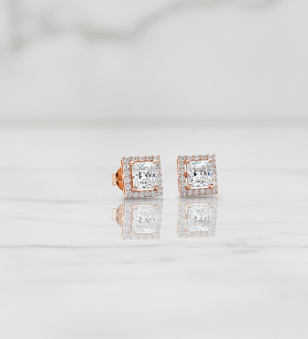 Princess Cut Lab Grown Diamond Halo Earrings