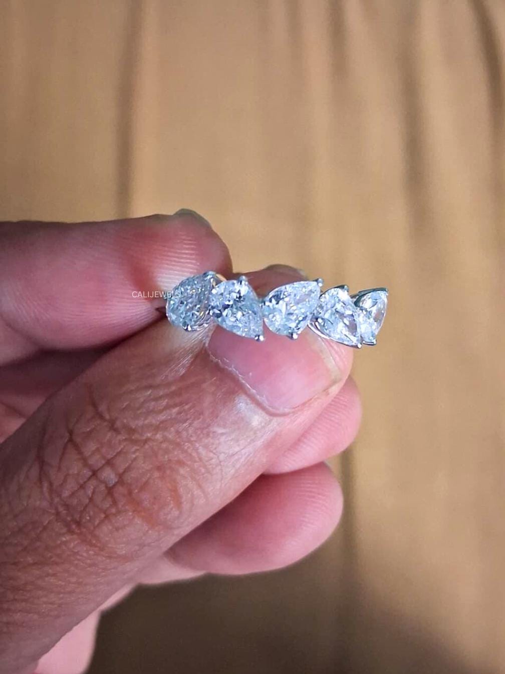 Pear Cut CVD Lab Grown Diamond Half Eternity Ring