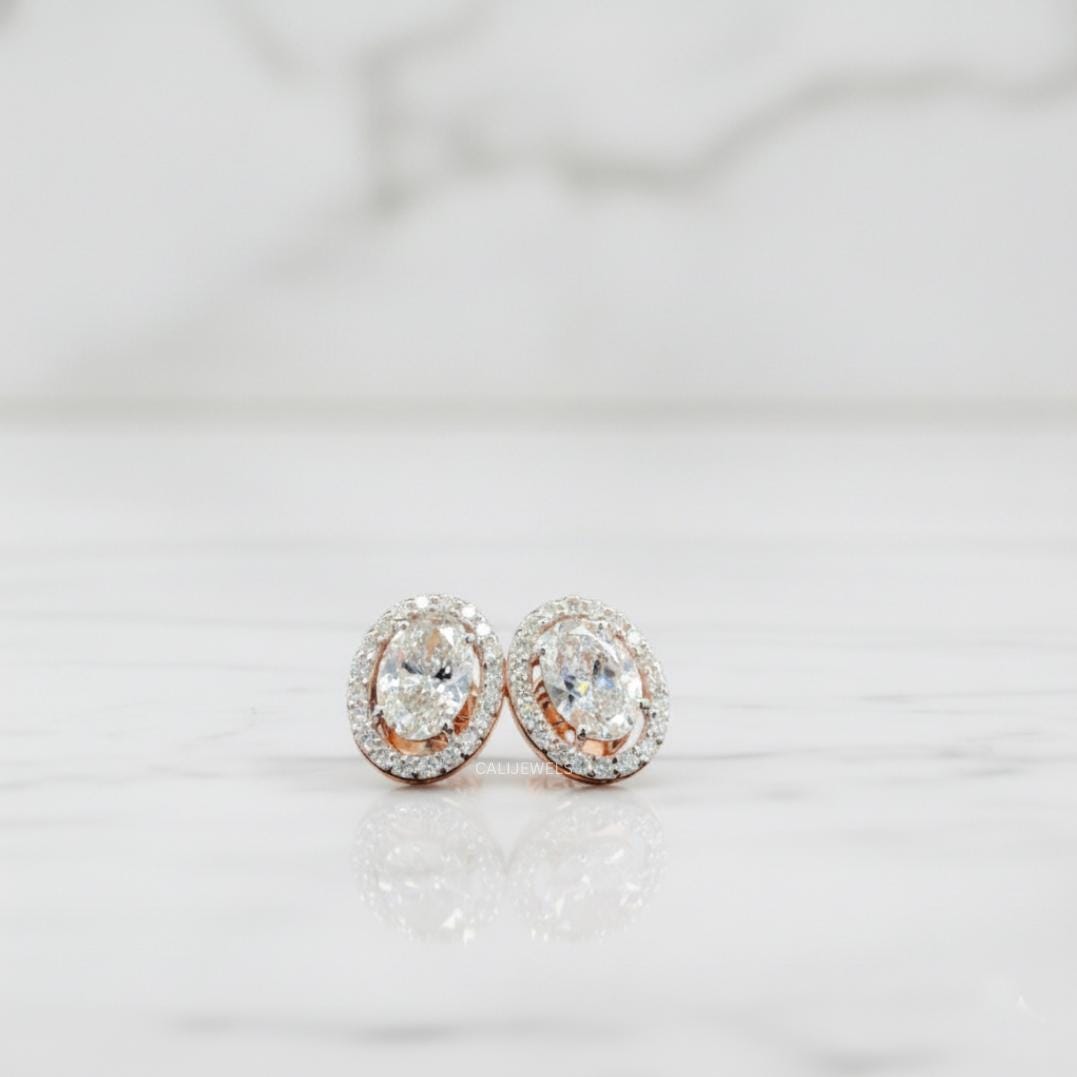 Oval Lab Grown Diamond Halo Stud Earrings