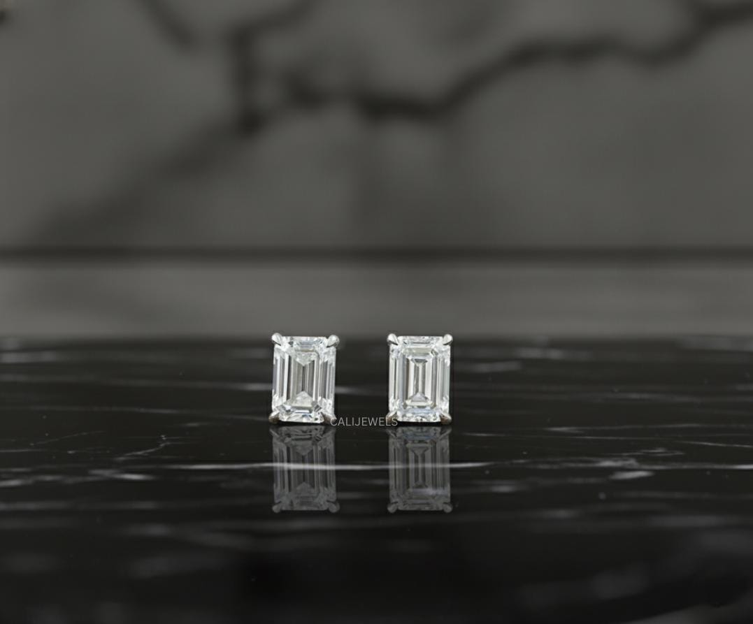 Emerald Cut Lab Grown Diamond Stud Earrings
