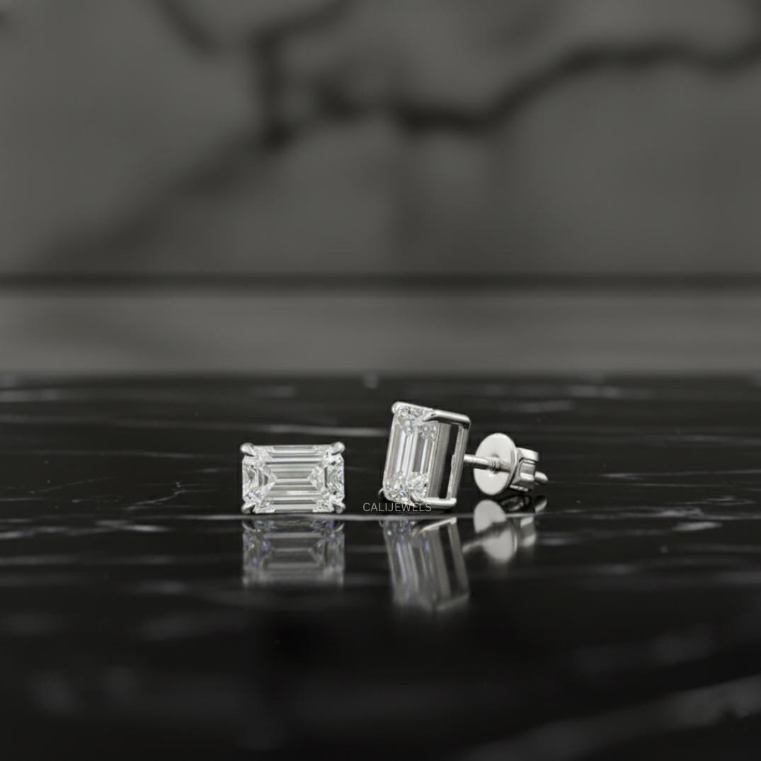 Emerald Cut Lab Grown Diamond Stud Earrings