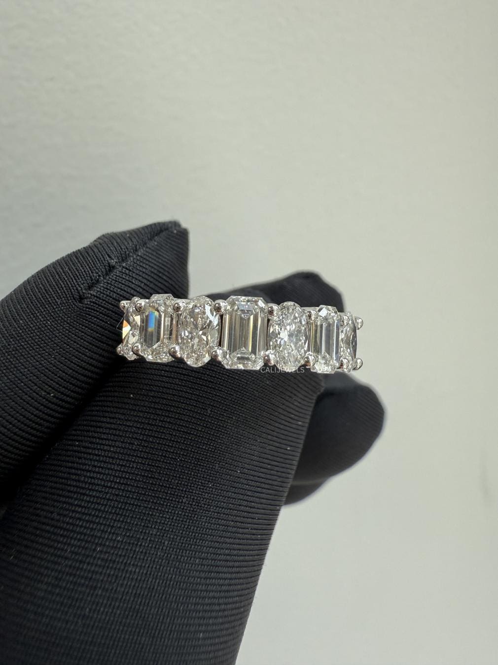 Emerald & Oval Cut Diamond Half Eternity Band
