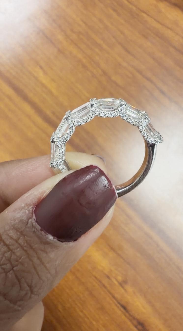 Emerald Cut Lab Diamond with Pave Half Eternity Ring