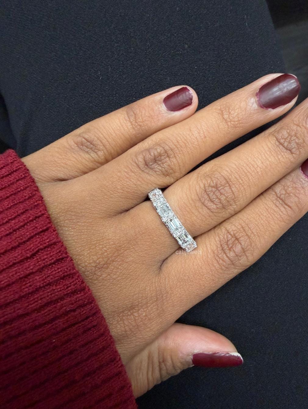 Emerald Cut Lab Diamond with Pave Half Eternity Ring